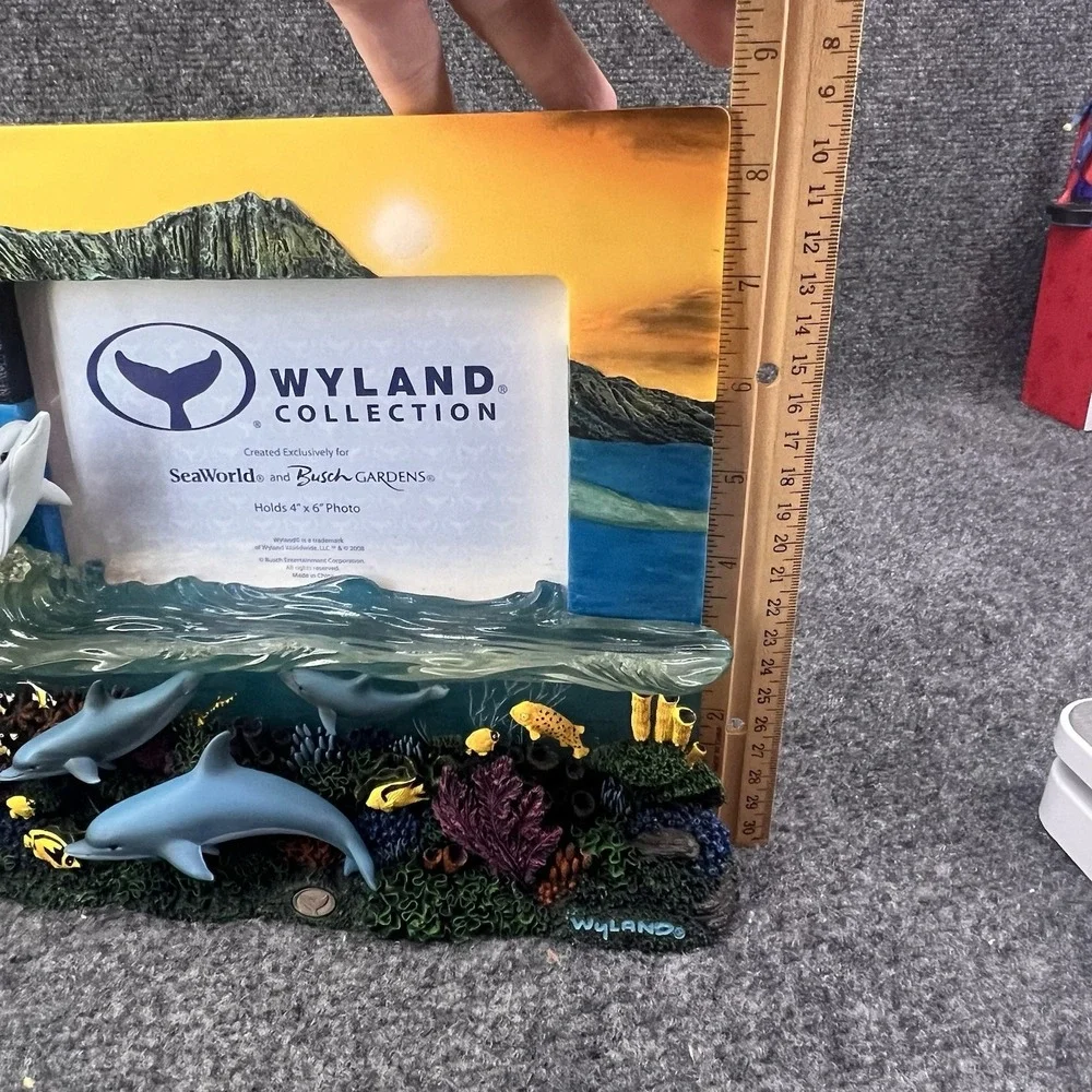 Wyland Sea World Photo Picture Frame 4x6 Acrylic Resin Dolphins Coral 3D Signed